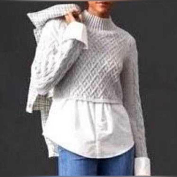 Mauve Anthropologie Gray Cable Knit Layered Shirt Sweater - Picture 4 of 15